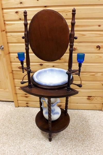 Antique Mirrored Wash Stand w/Pitcher & Basin