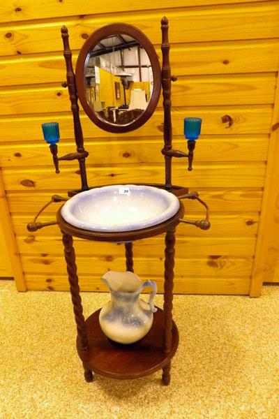 Antique Mirrored Wash Stand w/Pitcher & Basin