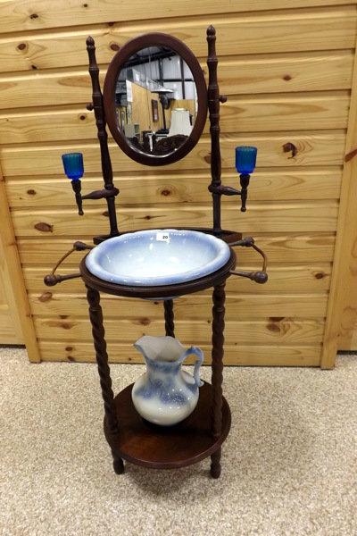 Antique Mirrored Wash Stand w/Pitcher & Basin