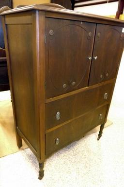Vintage Wood Gentleman's Dresser on Casters
