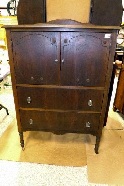 Vintage Wood Gentleman's Dresser on Casters