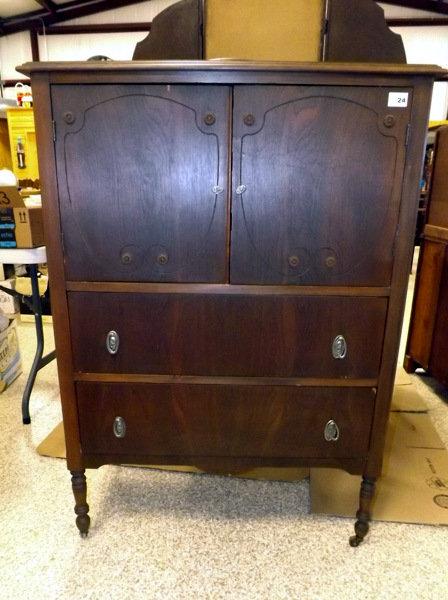 Vintage Wood Gentleman's Dresser on Casters