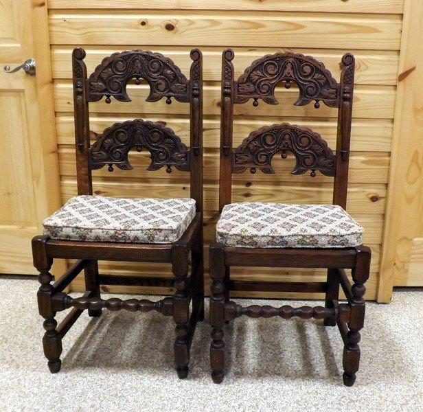 Set of 4 Dining Chairs, Carved Backs