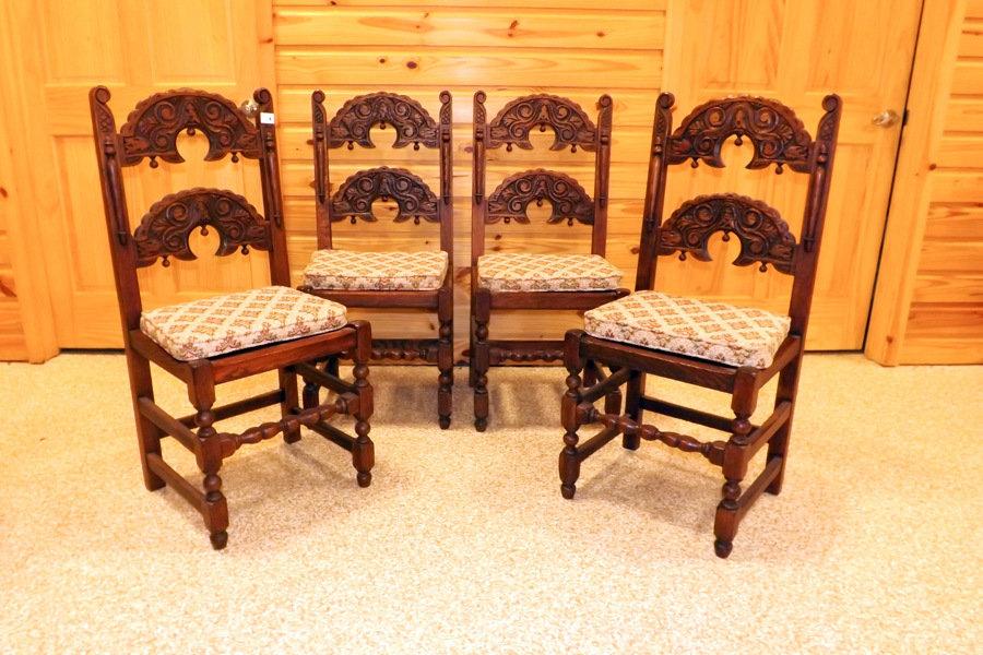 Set of 4 Dining Chairs, Carved Backs