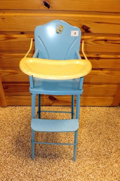 Vintage Doll High Chair w/Yellow Flip Tray