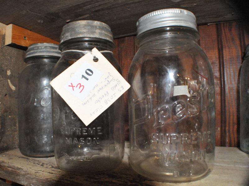 KERR & PRESTO CANNING JARS, QUART JARS, W/LIDS (3)