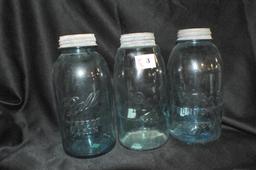 ATLAS & ROOT MASON JARS, HALF GALLON SIZE (3), ZINC TOP