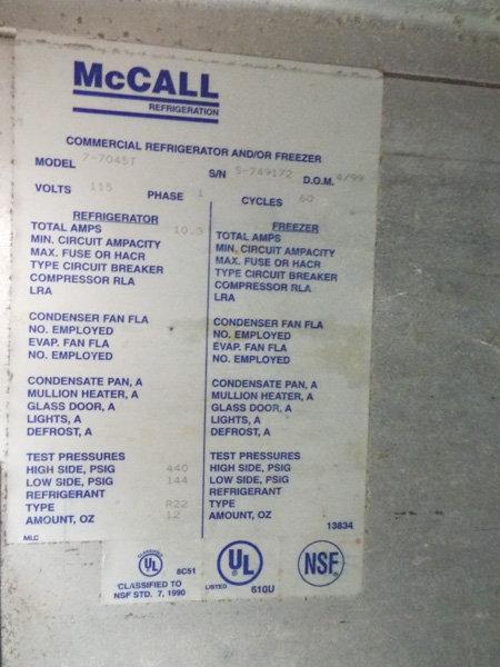 1999 McCall S/S Refrigerator Model 7-70451