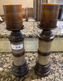 2 Pair of Decorative Wooden Candlesticks