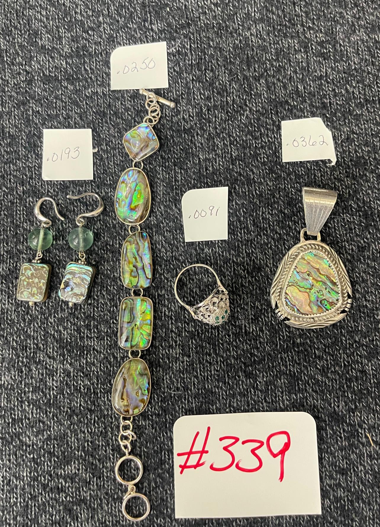 Mexican Silver 925 Abalone Bracelet, Earrings , Pendant (2.5")