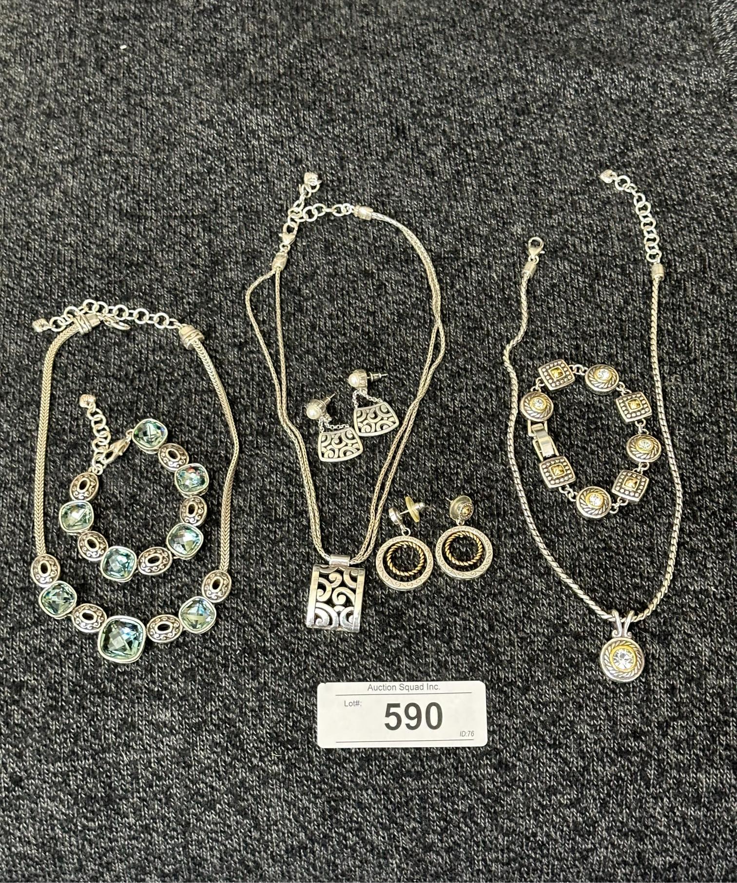 Brighton Silver Set; Necklace (8'') (9'') (9'') Bracelet & Earrings; 9 piece