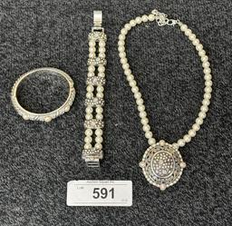 Pearl Brighton Necklace (9'') Pendant 1''; Bracelets; 3 piece