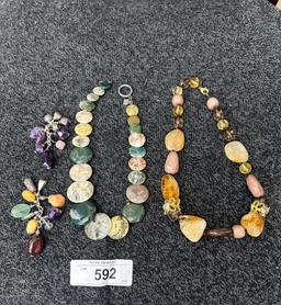 2 Natural Stone Necklace (8'') (8'') w/ Pendants (3'') (3'')