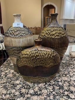 (3) Graduated Glazed Pottery Vase