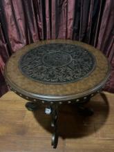 Scrolled Rod Iron & Cherry End Table