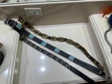 (3) Brighton Belts, Hair Hide Gold 35", Black Turquoise Rhinestone 37", Black & Silver 36"