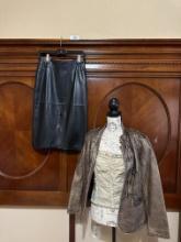 (3) 1 Med Leather Jacket with Shirt, Mid-Rise Black Leather Skirt Size 4