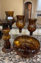(5) Cheetah Print Glass Bowl, Pedestal, Decorative Goblets