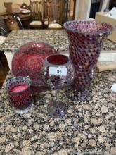 (4) Red Glass Mosaic Decor