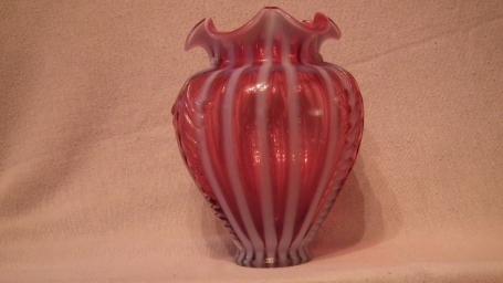 Cranberry opalescent vase