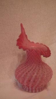 Cranberry opalescent tulip vase