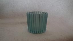 Blue opalescent toothpick holder, vertical stripes pattern, 1 7/8”H x 2”W