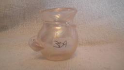 Snake toothpick holder, light pink with white wavy lines design, signed Crider 2007, 2”H x 2.25”W