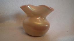 Spittoon, pink & yellow, wavy top, signed Terry Crider 1979, 4.25”H x 4.75”W