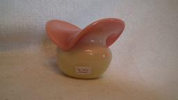 Spittoon, pink & yellow, wavy top, signed Terry Crider (no date), 3 1/8”H x 4”W
