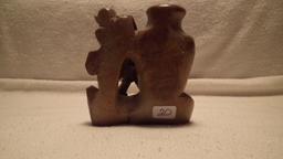 Soapstone vase, carved leaves & fruits, 4”x3.75”