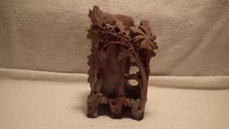 Soapstone vase, carved flowers & leaves, marked China