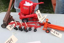 Lot of 4 implements-drill, plow, mixer, blower