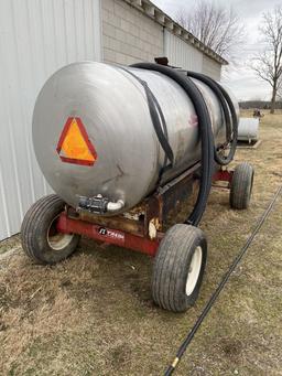 1000 gal. S.S. Nurse Tank, E-Z Trail running gear, transfer pump & hoses included