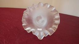 Fenton, clear satin hand vase, jack in the pulpit crimped top, marked Fenton, 9 1/4” x 4 1/4”