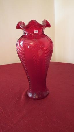 Fenton, red vase, marked Fenton, 11” x 5”