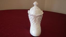 Fenton, white hobnail boot, marked Fenton on both parts, 5 1/2” x 6”