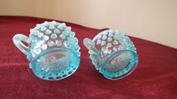 Fenton, blue & white opalescent hobnail sugar & creamer, unmarked, creamer