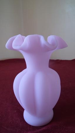 Fenton, lilac vase, crimped top, 5 3/4” x 3 3/4”