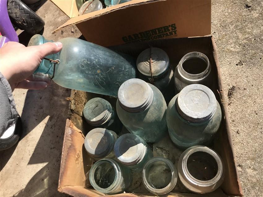 Large Lot Of Mostly Large Blue Canning Jars