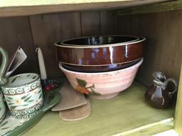 One Shelf Of Graniteware, Tea Set, Mixing Bowls