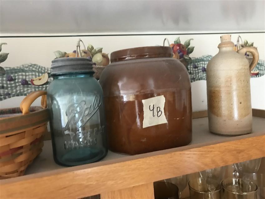 Stoneware, Glass, Longaberger Etc Lot On Cabinet