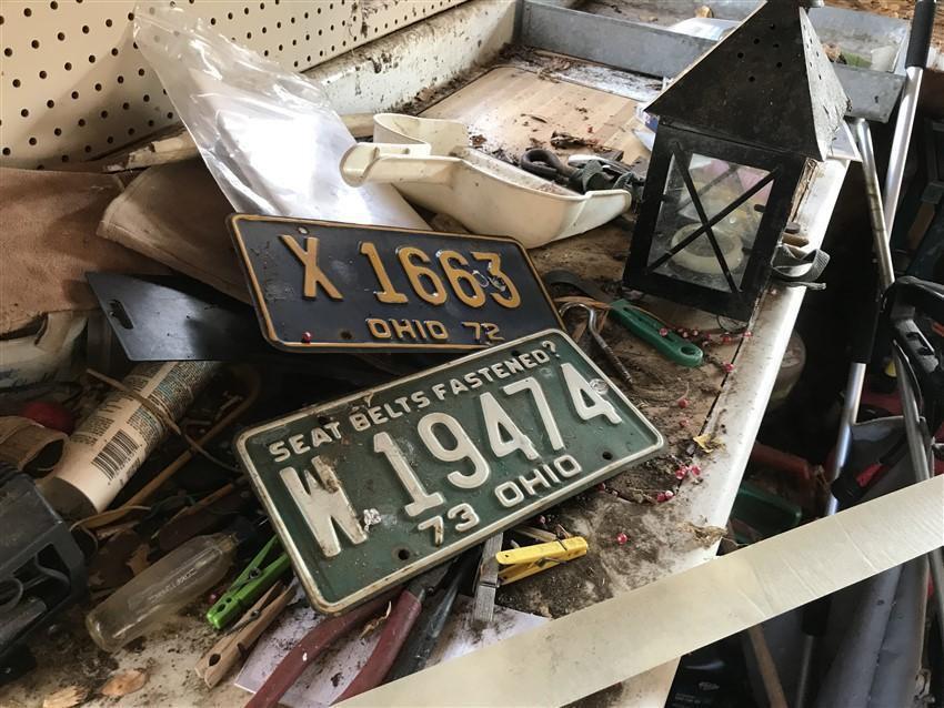 Garage Corner Clean Out Lot - Tools, Tin Tubs, Lic Plates Etc