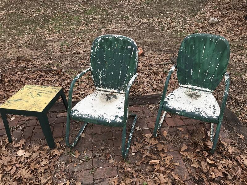 2 Vintage Metal Patio Chairs Plus Table