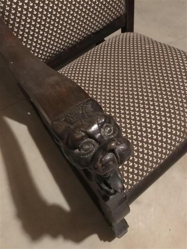 Great Antique Chair Carved Heads On Arms Rocker