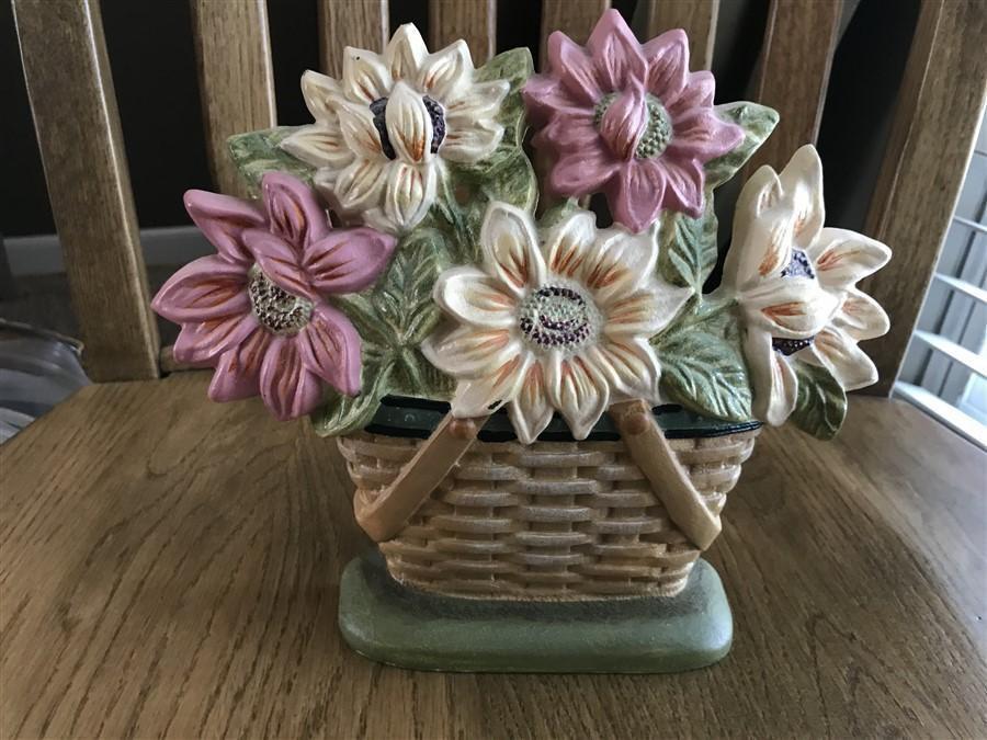 Vintage Cast Iron Longaberger Door Stop Flowers