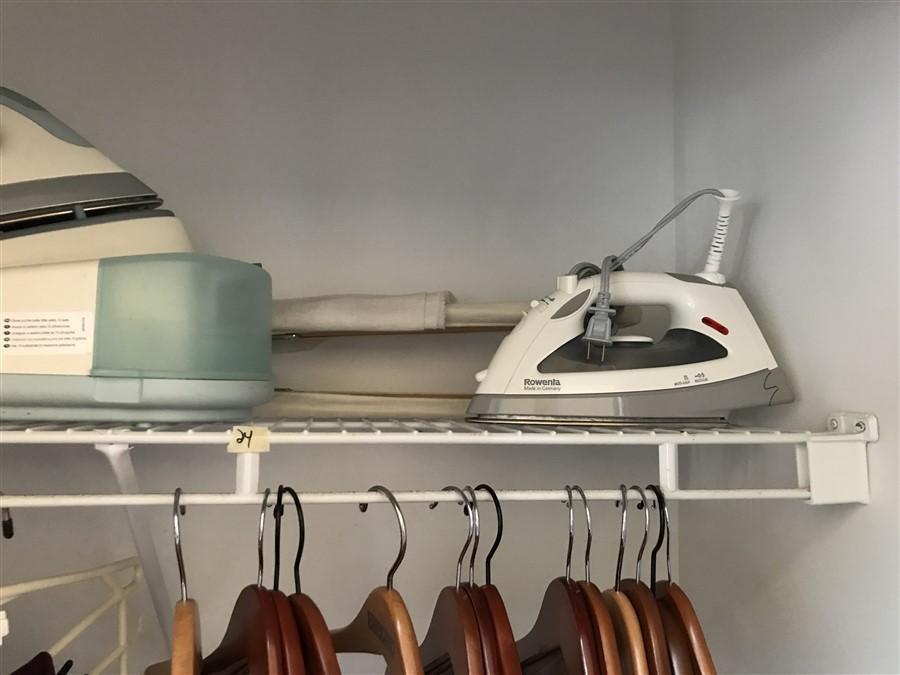 Contents of Closet Lot Inc. Steamer, Iron etc