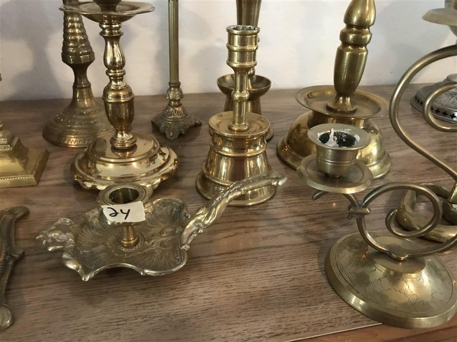 Large Lot Vintage Antique Brass Candlesticks