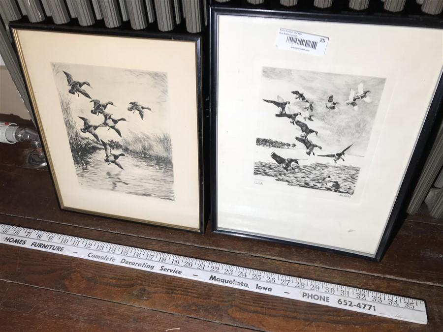 2 Signed Duck Etchings in Frames Bishop & Clark