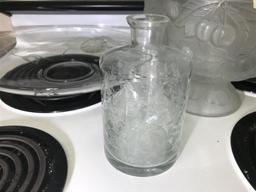 3 Antique Glass Pieces on Stove Frosted Unusual