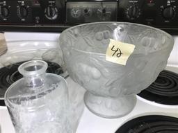 3 Antique Glass Pieces on Stove Frosted Unusual